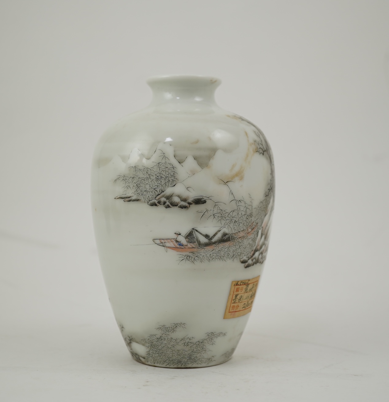 A Chinese inscribed enamelled porcelain ‘Winter landscape’ vase, Qianlong four character mark but Republic period